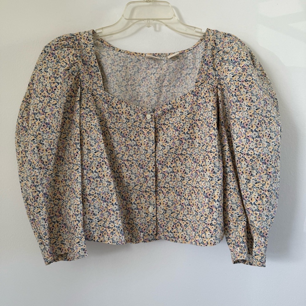 Levi's Floral Button Front Puff Sleeve Top 100% Cotton Size Medium
